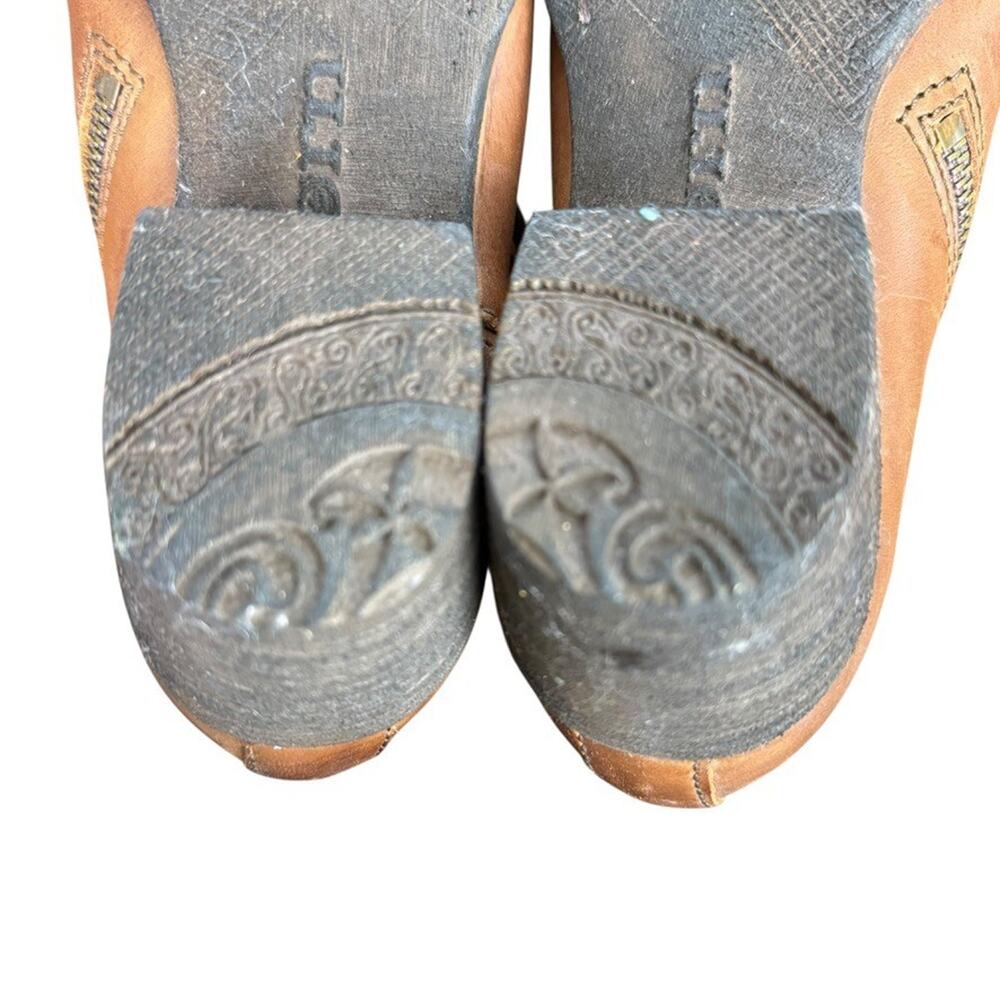 Born Brown Leather Chunky Block Heel Ankle Booties Boots Shoes Buckle Strap 7.5 - Picture 14 of 16